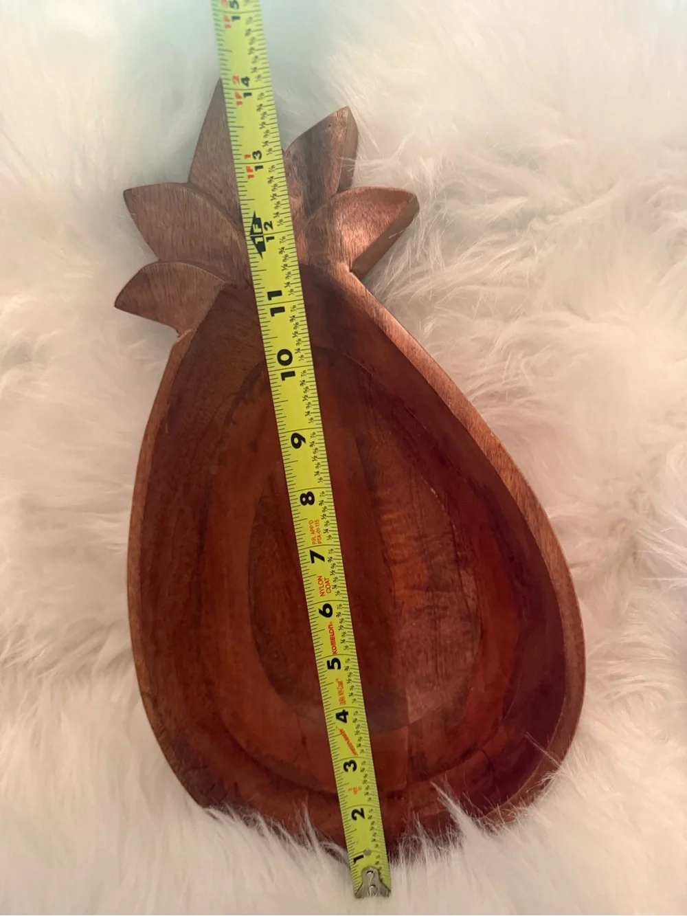 Hand-Carved Pineapple Wood Serving Bowl - Brown